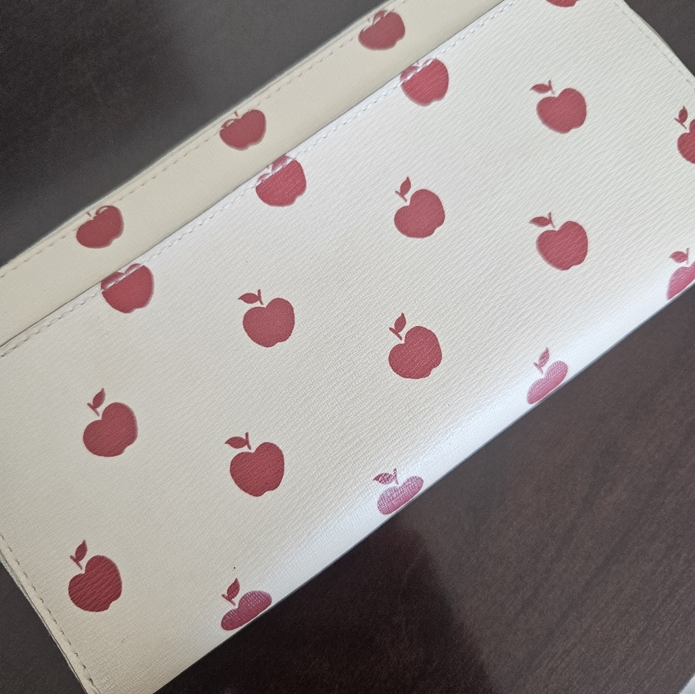 Kate Spade Cream Zipper Wallet with Red Apple Design - Picture 2 of 10